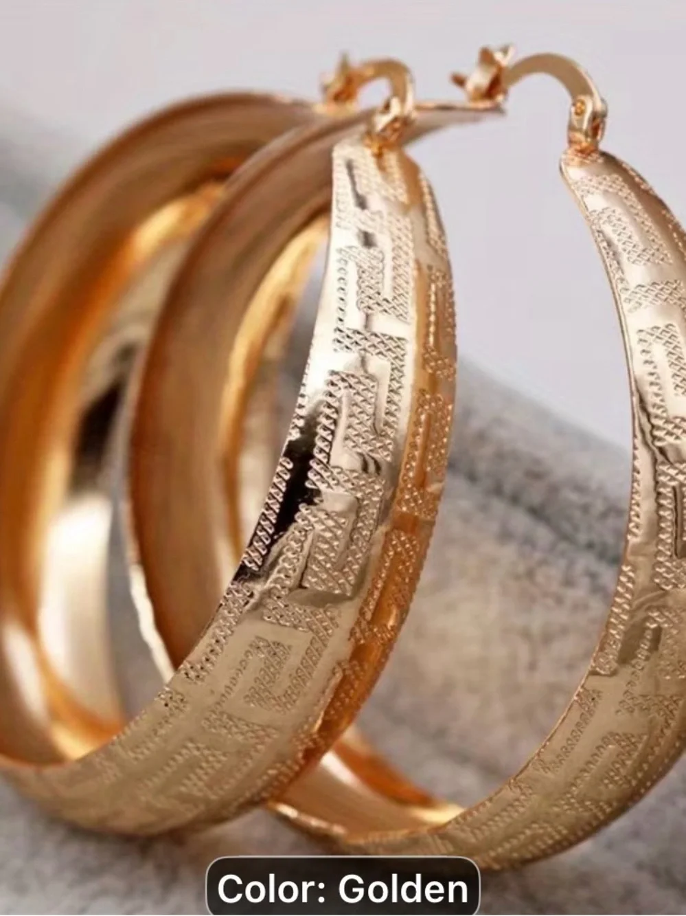 Golden Textured Hoop Earrings - Fashion Jewelry